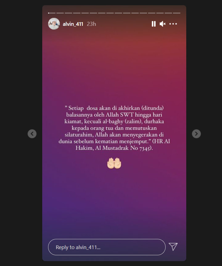 Alvin Faiz Mendadak Singgung Dosa Durhaka Pada Orangtua, Sindir Larissa Chou?