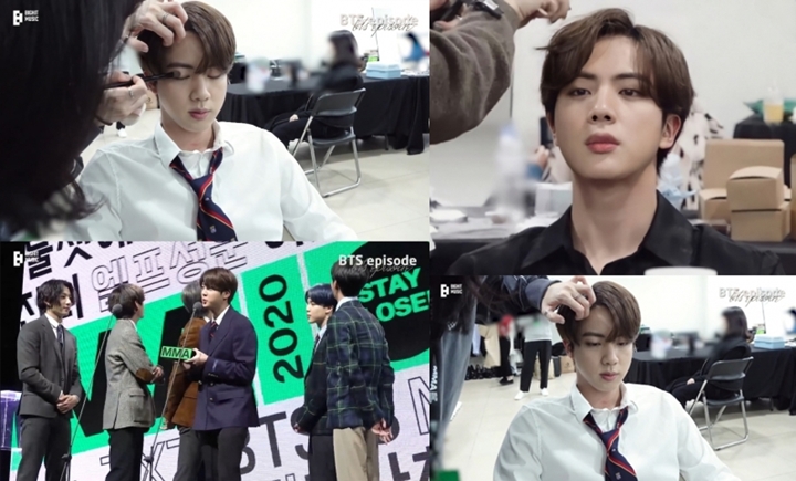 Jin BTS Gantengnya Kelewatan di Balik Layar MMA 2020, Nggak Butuh Dirias!
