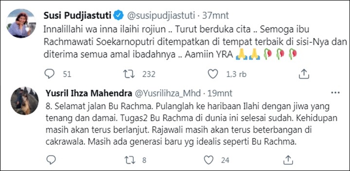 Belasungkawa Susi Pudjiastuti dan Yusril Ihza Mahendra