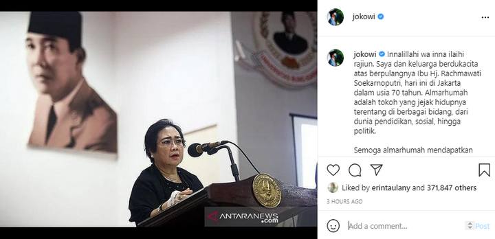 Duka Cita Jokowi Atas Meninggalnya Rachmawati Soekarnoputri