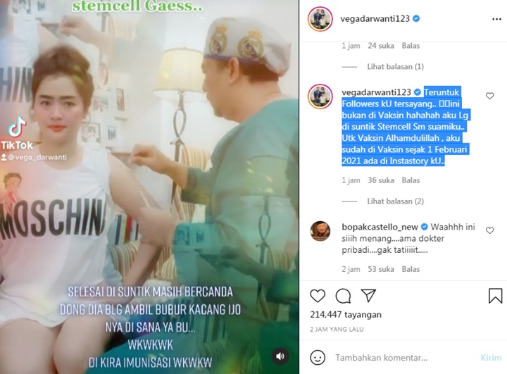 Vega Darwanti Dikira Suntik Vaksin Covid-19 Gak Pake Masker
