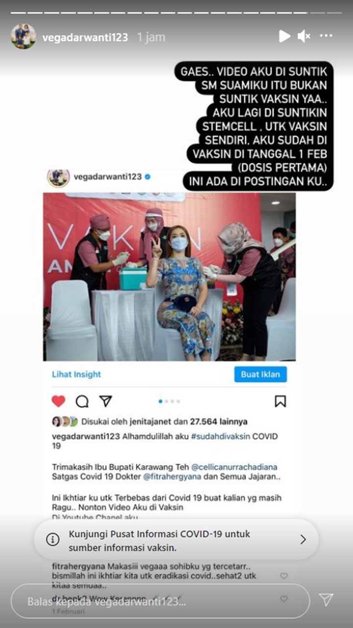 Vega Darwanti Ungkap Momen Kocak Saat Disuntik Stem Cell Oleh Suami Sendiri