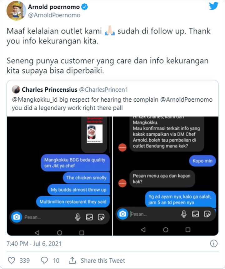 Respons Chef Arnold Usai Dikomplain Menu Makanan Restoran Tak Enak Sampai Bikin Hampir Muntah