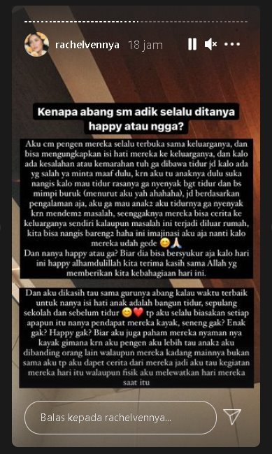 Biasakan Anak-anak Luapkan Perasaan dan Isi Hati Sebelum Tidur, Rachel Vennya Punya Alasan Menyentuh