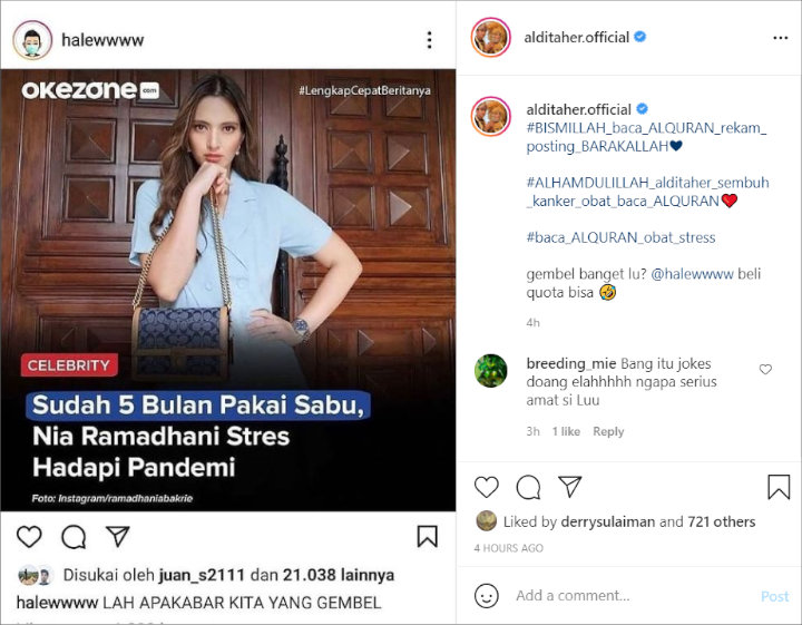 Aldi Taher Sarankan Obat untuk Nia Ramadhani yang Stres Karena Pandemi