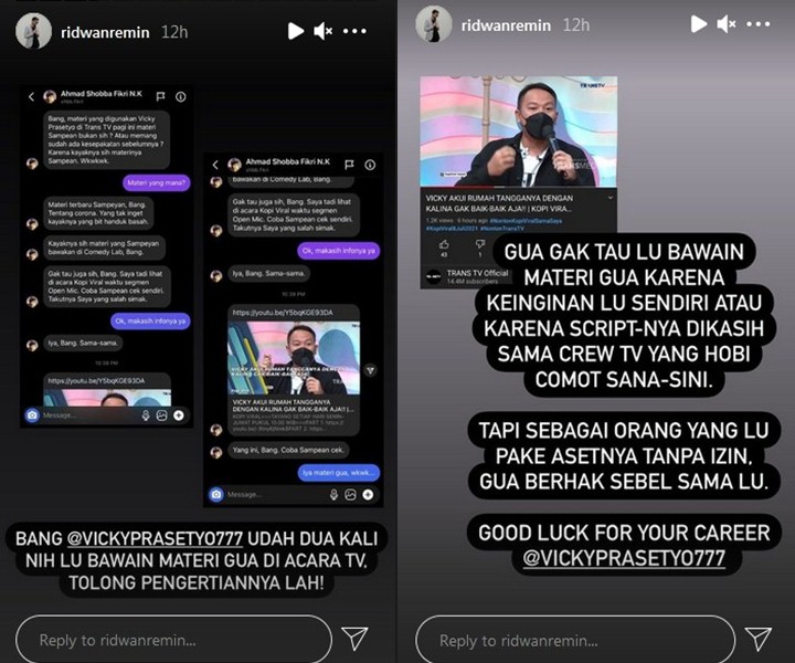 Vicky Prasetyo Terciduk 2 Kali Pakai Materi Stand Up Tanpa Izin, Ridwan Remin Sindir Begini