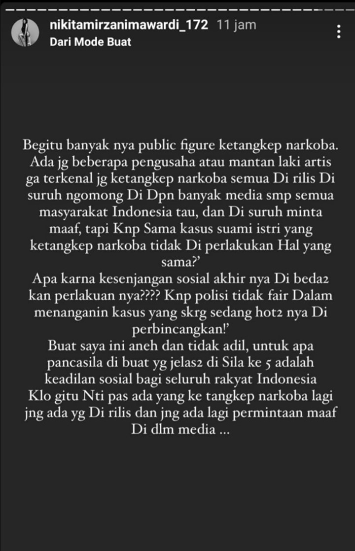 Nikita Mirzani Kritik Soal Nia Ramadhani dan Ardi Bakrie Tak Dihadirkan Saat Rilis Kasus Narkoba