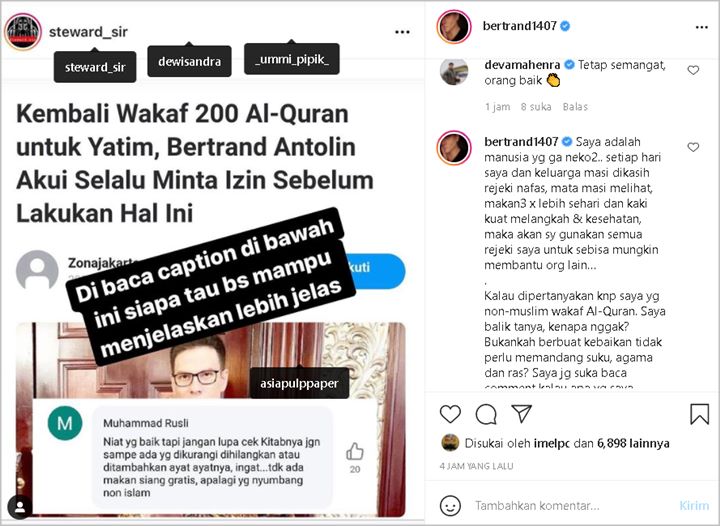 Niat Wakaf Alquran Malah Dipertanyakan Gara-gara Non Muslim, Bertrand Antolin Jawab Telak
