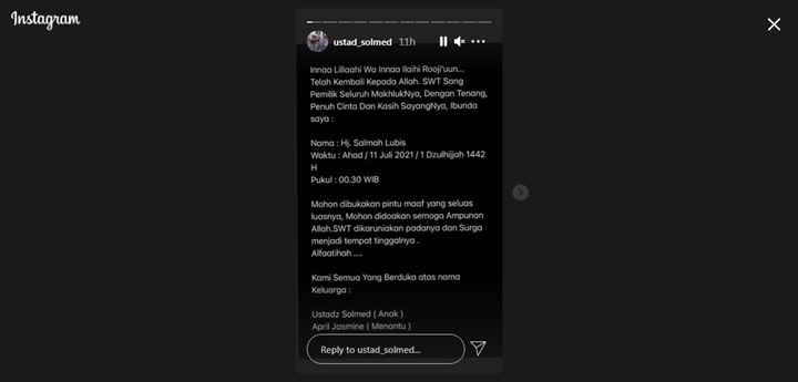 Ibunda Ustadz Solmed Meninggal Dunia
