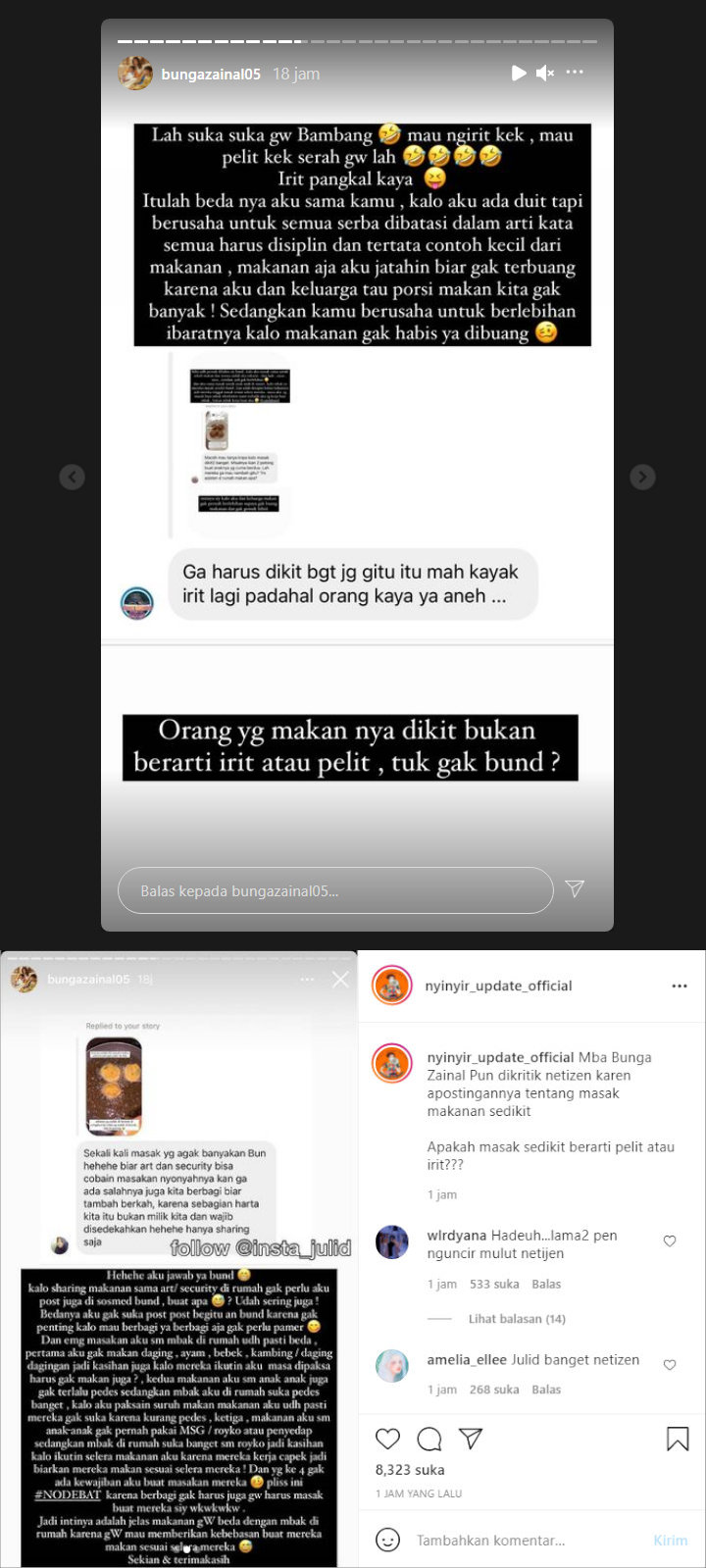 Bunga Zainal Diledek Pelit Karena Porsi Masaknya Dinilai Terlalu Sedikit