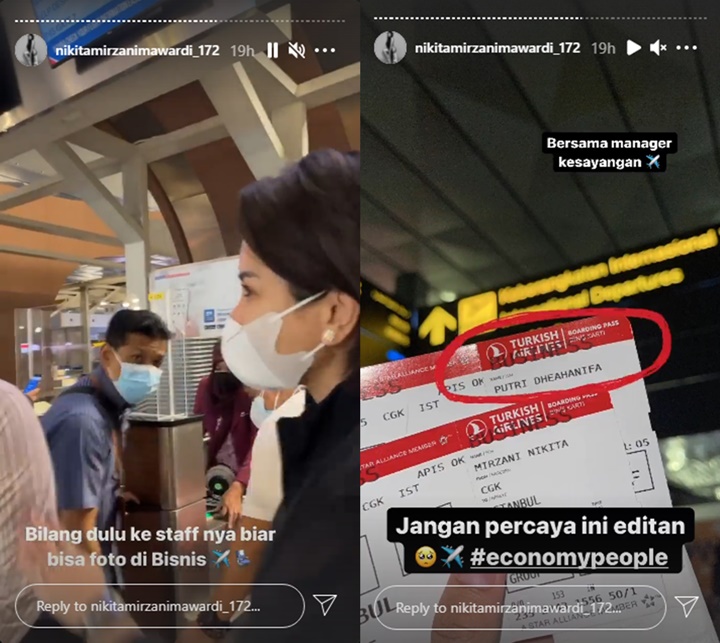 Nikita Mirzani Jawab Fitnah Cuma Numpang Foto di Kelas Bisnis, Beber Bukti Nyata Ini