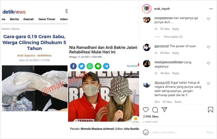 Nia Ramadhani-Ardi Bakrie Direhab, Dibandingkan dengan Hukuman Pemakai Sabu Ini
