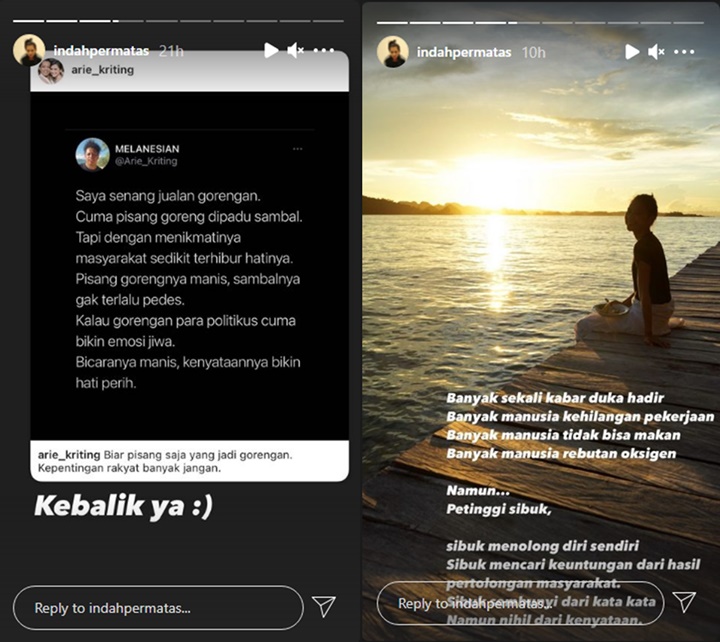 Sindiran Menohok Arie Kriting-Indah Permatasari Untuk Pemerintah