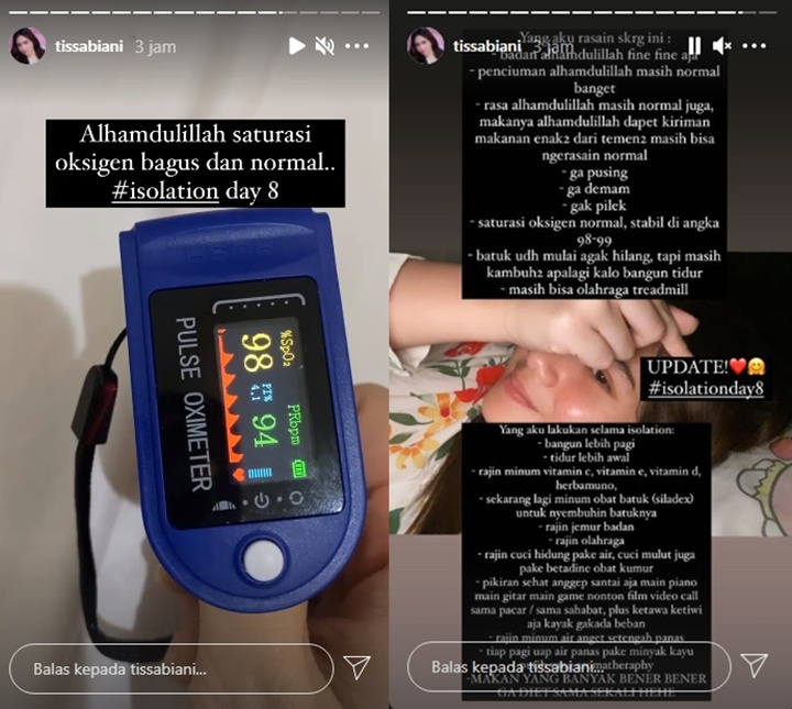 Tissa Biani Cerita Kegiatan Selama 8 Hari Isoman