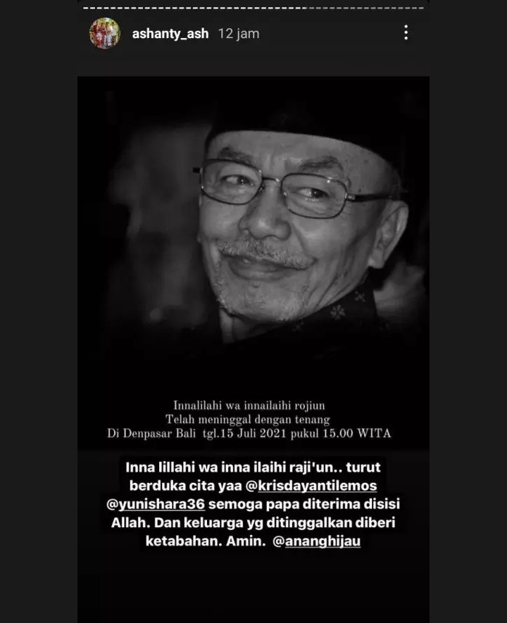 Ashanty Tulis Ungkapan Duka Atas Meninggalnya Ayah Krisdayanti dan Yuni Shara