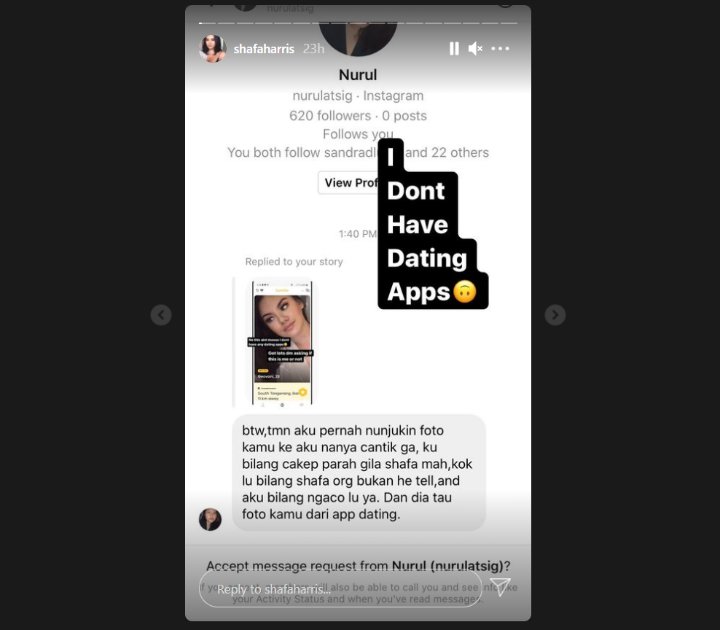 Shafa Haris Bantah Pakai Aplikasi Dating