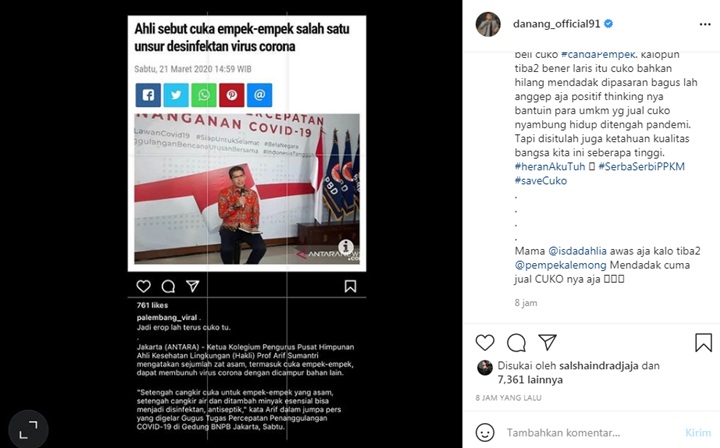 Danang D\'Academy Komentari Cuko Pempek \'Sembuhkan\' Corona