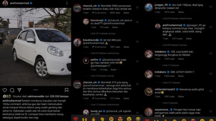 Beli Mobil Busuk Untuk Bantu Followers, Arief Muhammad Malah Dapat Rp 500 Juta Saat Melelangnya