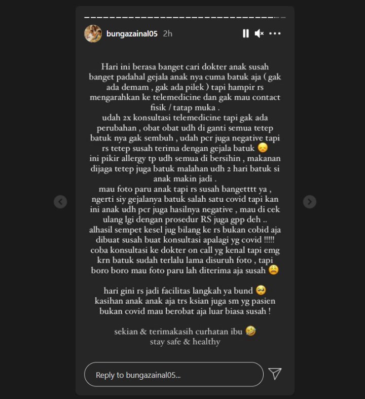Bunga Zainal Curhat Susahnya Cari Dokter Anak Saat Pandemi