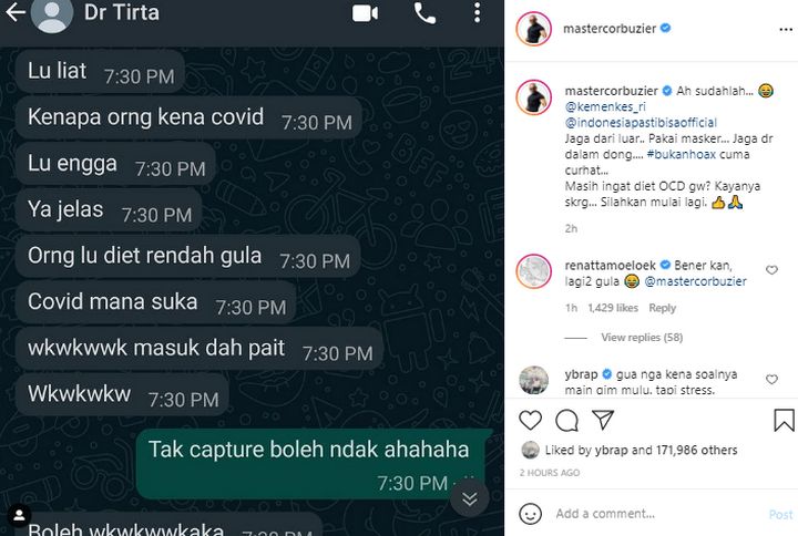 Isi Chat dengan dr.Tirta Terbongkar, Inikah Alasan Deddy Corbuzier Tak Pernah Kena Covid?