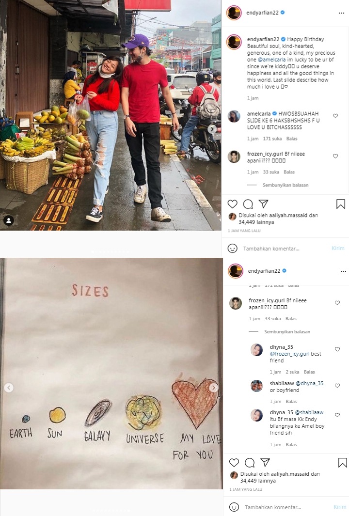Endy Arfian Mengaku \'BF\' Saat Ucap Selamat Ultah ke Amel Carla, Boyfriend atau Bestfriend?