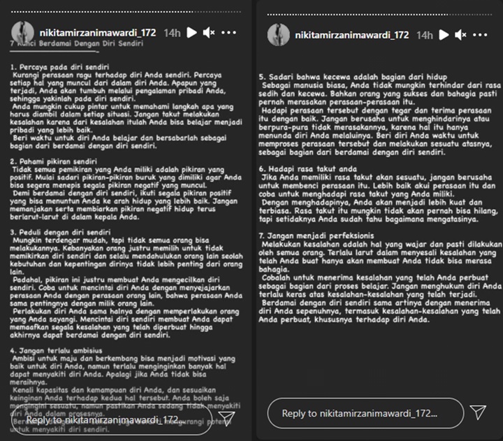Aib Terus Dibongkar, Nikita Mirzani Curhat Panjang Lebar Soal Berdamai dengan Diri Sendiri