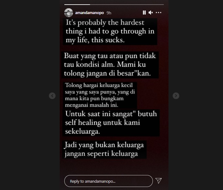 Amanda Manopo Minta Kondisi Mendiang Ibu Tidak Dibesar-besarkan