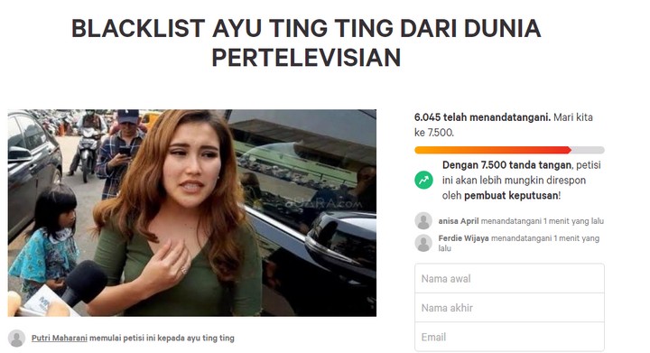 Petisi Ayu Ting Ting Blacklist dari Televisi