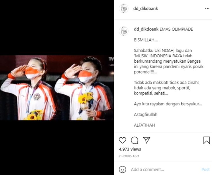 Dik Doank Singgung Uki eks Noah \'Musik Haram\' Saat Indonesia Raya Berkumandang di Olimpiade Tokyo