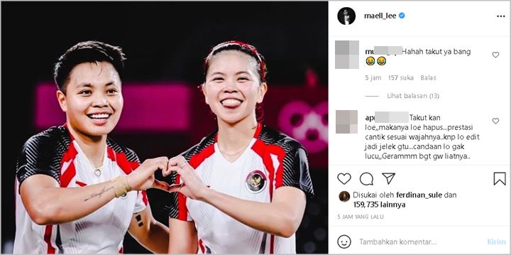 Maell Lee Dikritik Usai Sempat Unggah Foto Editan Greysia Polii, Dibandingkan dengan Vincent Rompies