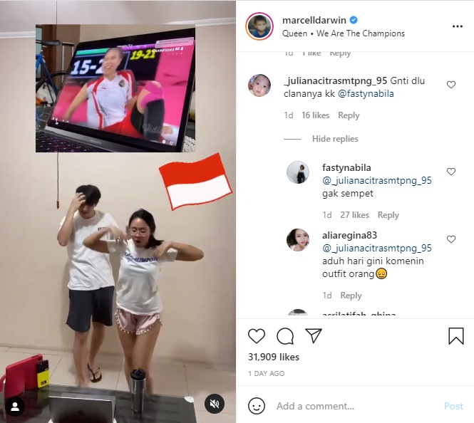 Nonton Pertandingan Badminton, Istri Marcell Darwin Ditegur Soal Pakaian Dinilai Tak Sopan