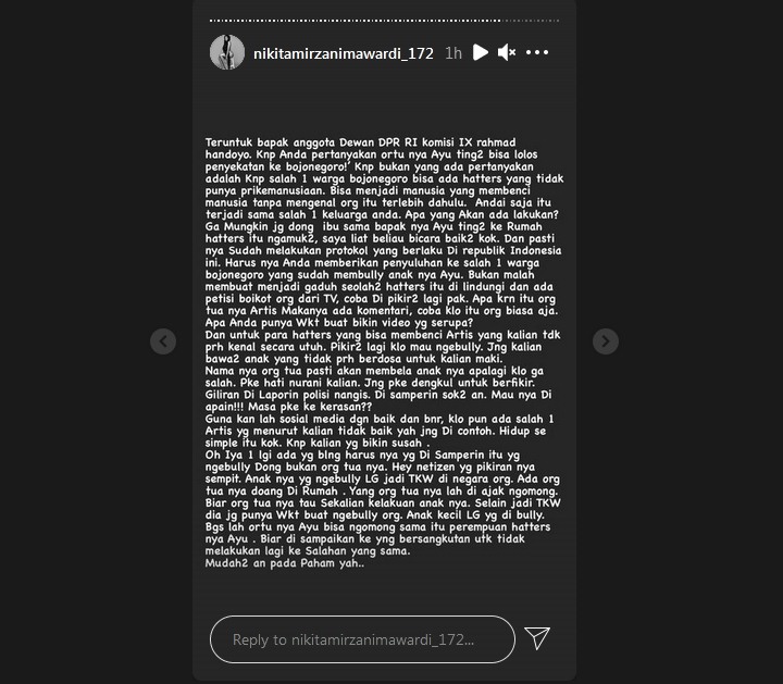 Bela Ortu Ayu Ting Ting Soal Lolos Penyekatan, Nikita Mirzani Skakmat Anggota DPR Ini