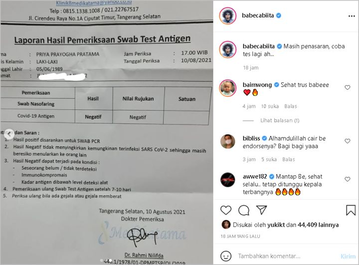 Babe Cabita Umumkan Sudah Negatif Covid-19, Malah Ramai Jadi Candaan Gara-gara Nama