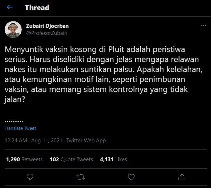 Prof Zubairi Tanggapi Vaksin Kosong