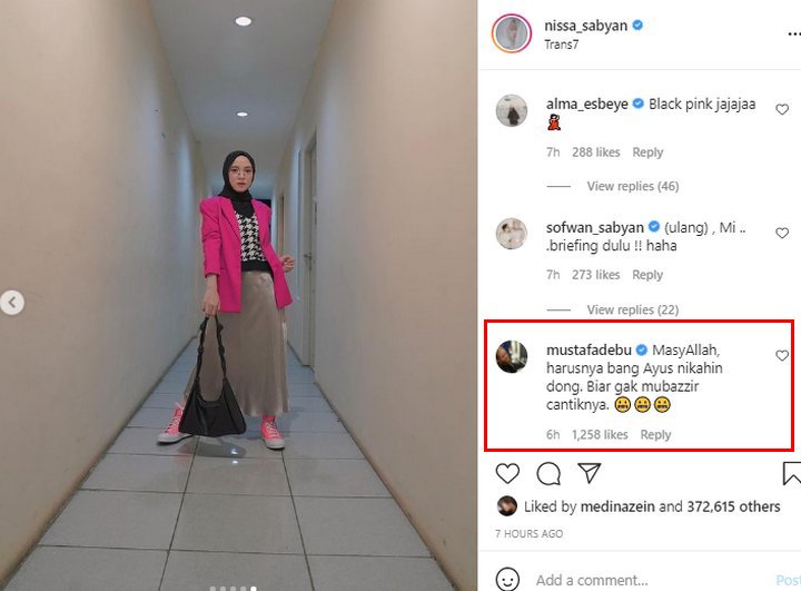 Komentari Foto Nissa Sabyan, Mustafa Debu Pansos?