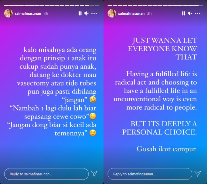 Salmafina Sunan Ikut Komentari Soal Childfree