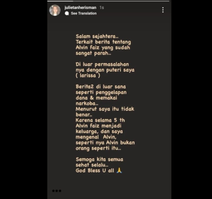 Ibunda Larissa Chou Tanggapi Kabar Alvin Faiz Pakai Narkoba: Sudah Sangat Parah