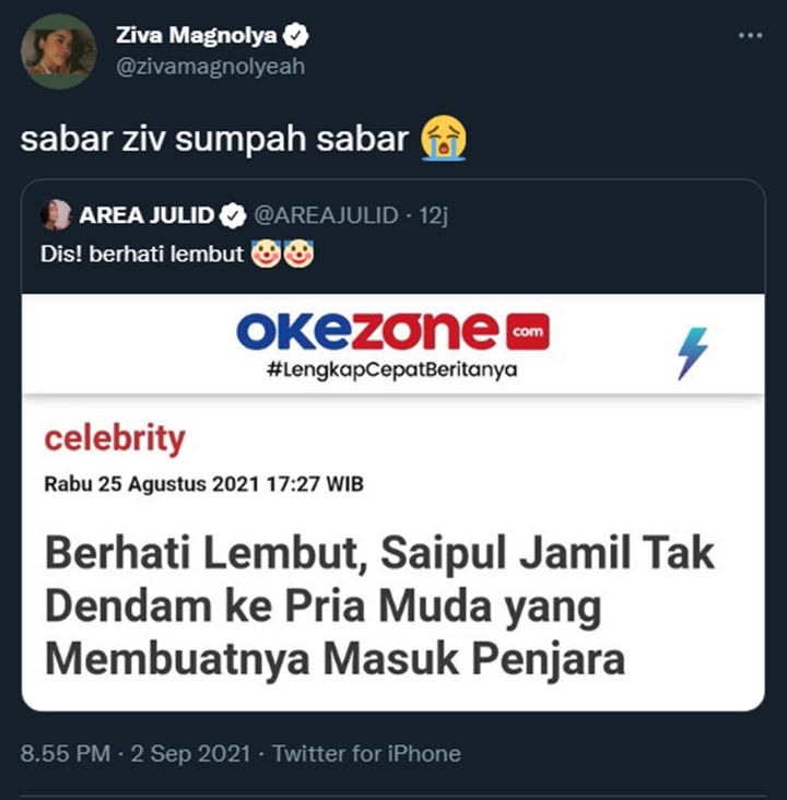 Ziva Magnolya Beri Tanggapan Begini Soal Bebasnya Saiful Jamil yang Disambut Meriah