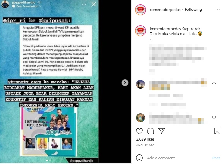 \'Kopi Viral\' Trans TV Dikritik Karena Hadirkan Saiful Jamil Bareng Ustaz