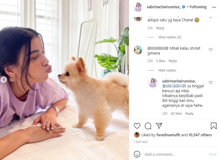 Pelihara Anjing, Sabrina Chairunnisa Jawab Begini Soal Salat