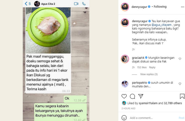 Isi Chat Denny Cagur VS Karyawan Bikin Ngakak