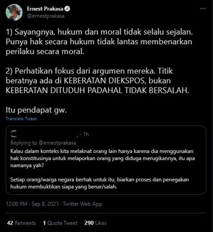 Ernest Prakasa Bereaksi Usai Komentarnya Soal Pelaku Pelecehan di KPI Ditanggapi Sinis