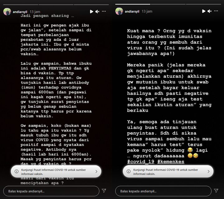 Ibunya Penyintas COVID, Andi Arsyil Kesal Petugas Pusat Perbelanjaan Tetap Paksa PCR