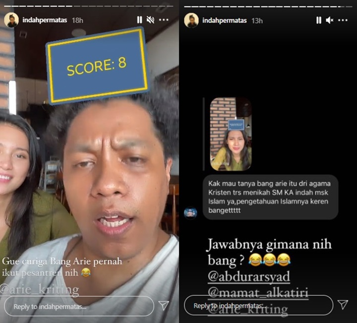 Arie Kriting Jago Kuis Agama Islam Malah Dikira Mualaf, Indah Permatasari Bingung