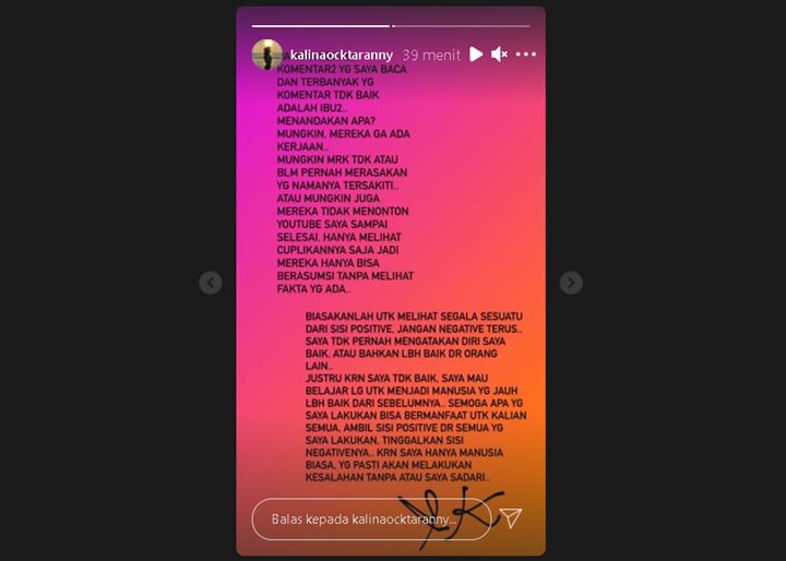 Konten YouTube Diramaikan Komentar Miring dari Sesama Ibu-ibu, Kalina Oktarani: Menandakan Apa?