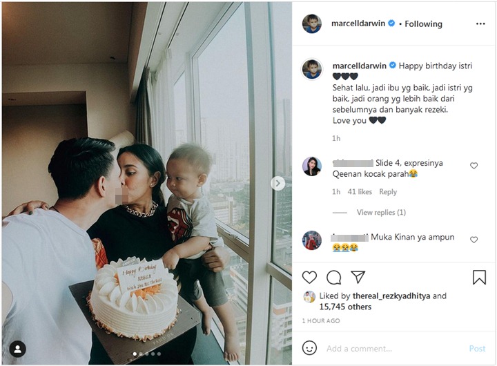 Marcell Darwin Pamer Cium Istri di Momen Ultah, Ekspresi Anak Bikin Salfok