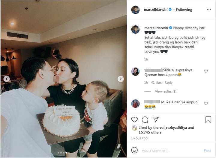 Marcell Darwin Pamer Cium Istri di Momen Ultah, Ekspresi Anak Bikin Salfok