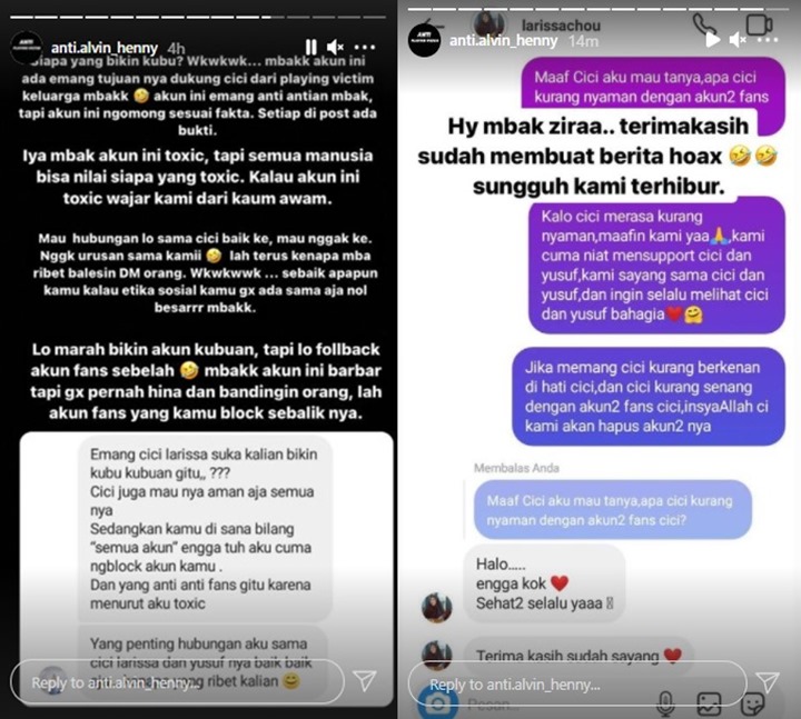 Larissa Chou Tak Keberatan dengan Akun-akun Fans
