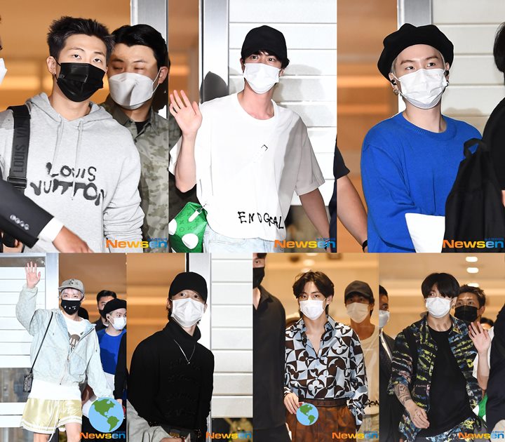 BTS Berangkat ke Amerika Serikat, Gaya Modis RM dkk di Bandara Keren Abis