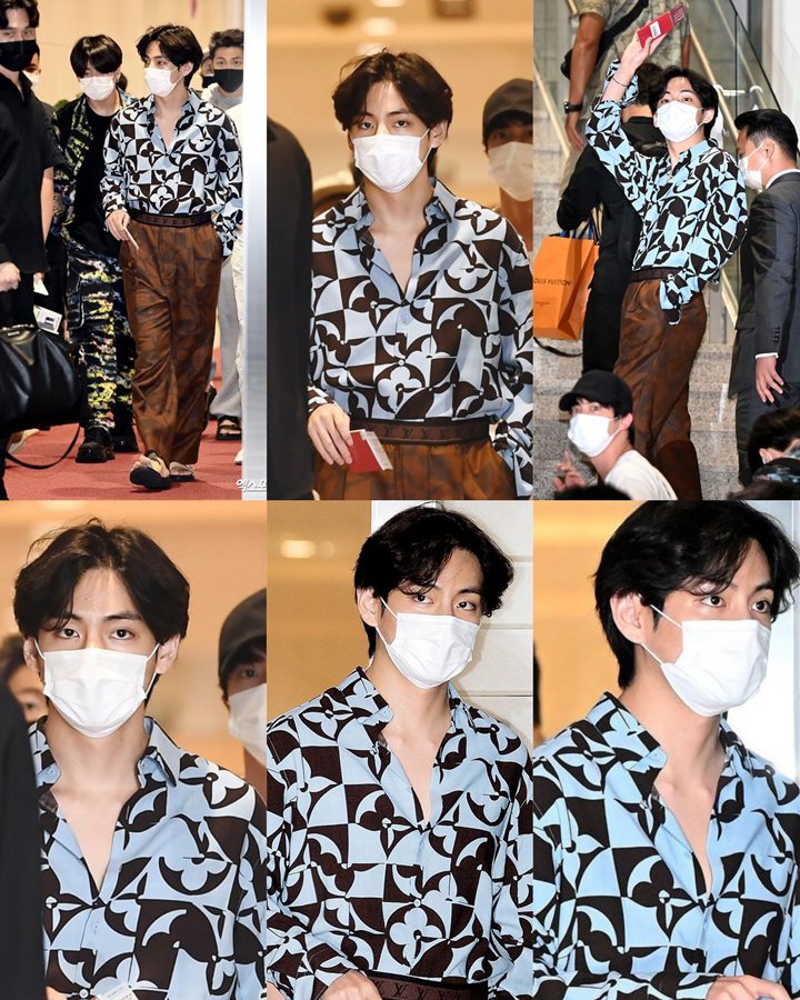 Kancing Kemeja Dibuka Dua, Gaya Seksi V BTS di Bandara Bikin Speechless